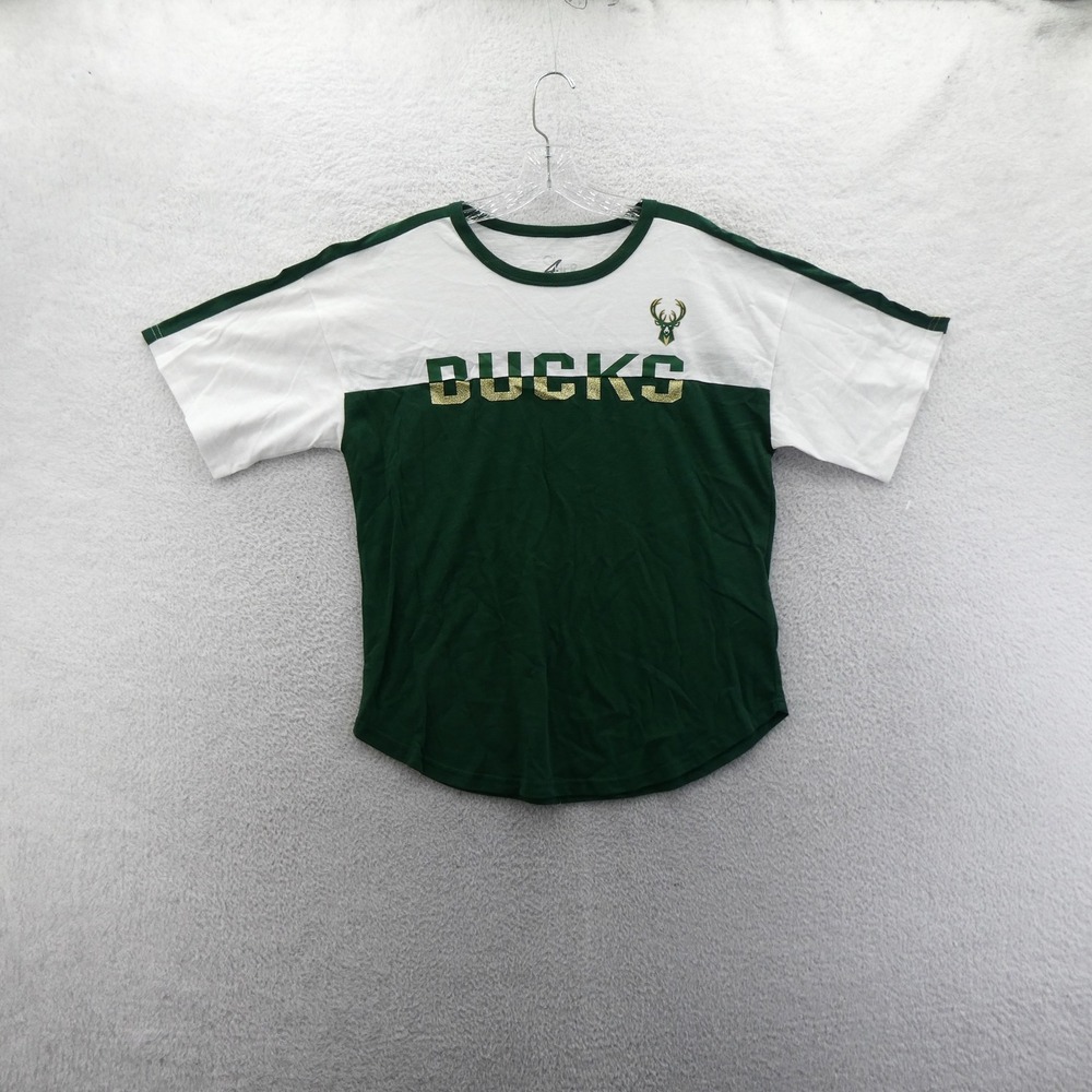 G-III 4Her Shirt Women Medium Milwaukee Bucks Green White Gold Glitter NBA Fan